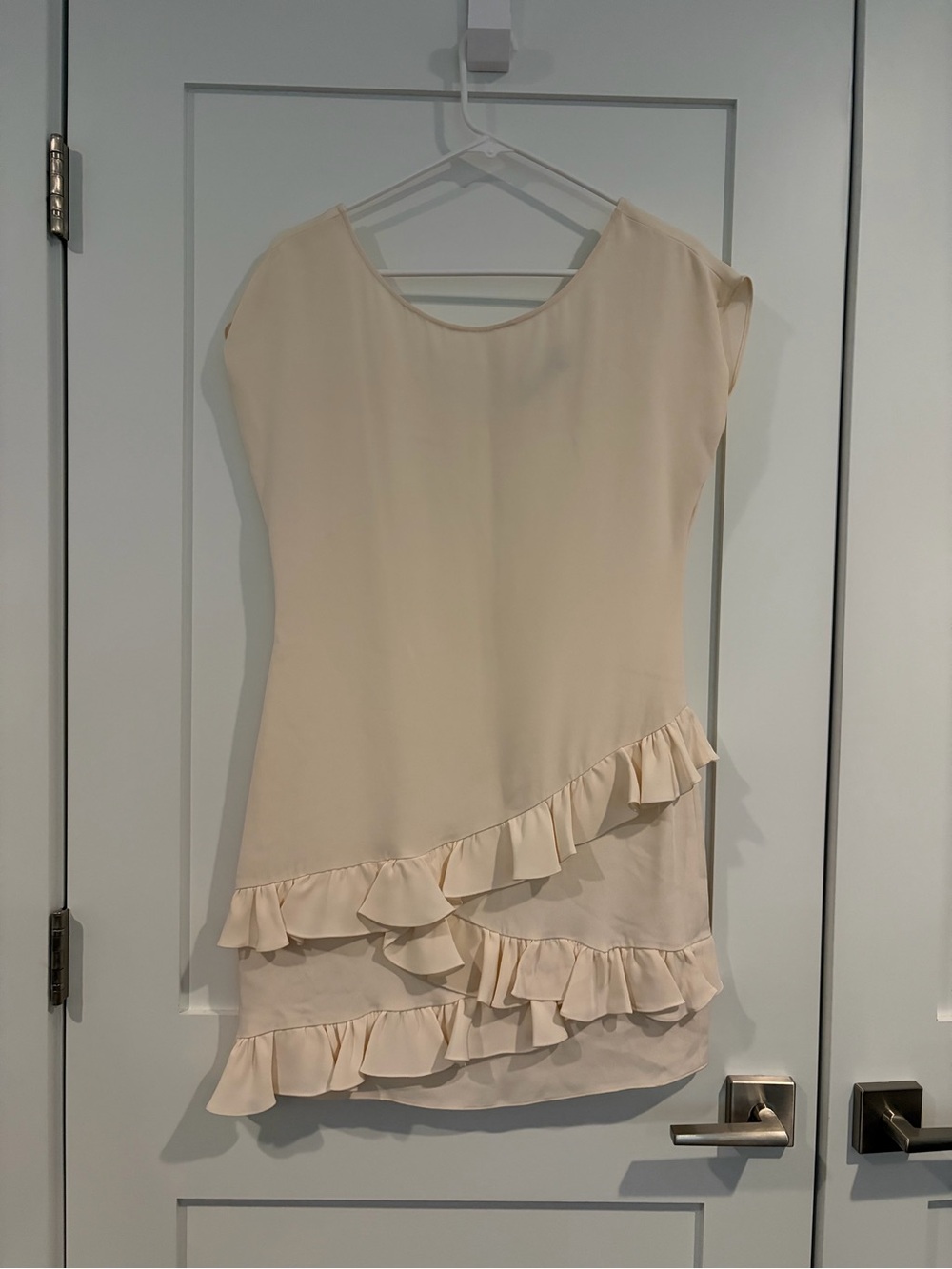 JAYGODFREY Ivory Shift Dress with Subtle Ruffle Detail silk